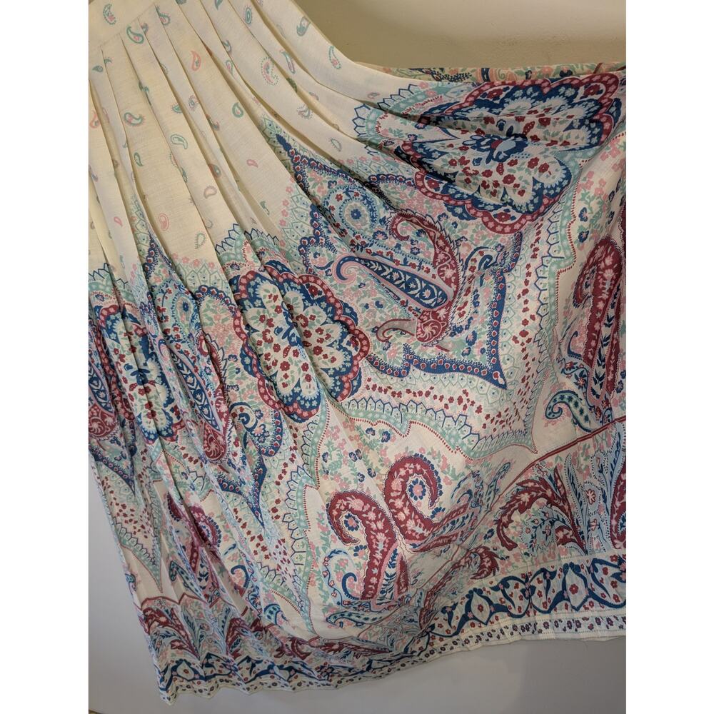 Vintage 80s Sears Pleated Paisley Maxi Skirt Border Print Cream Boho Size 14 - Picture 4 of 8